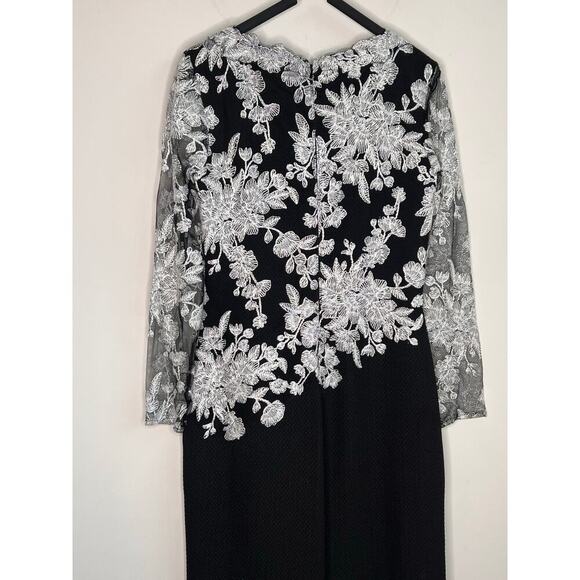 Tadashi Shoji Ishi Embroidered Tulle Evening Gown Black/White Women's Size 6 - Picture 9 of 12